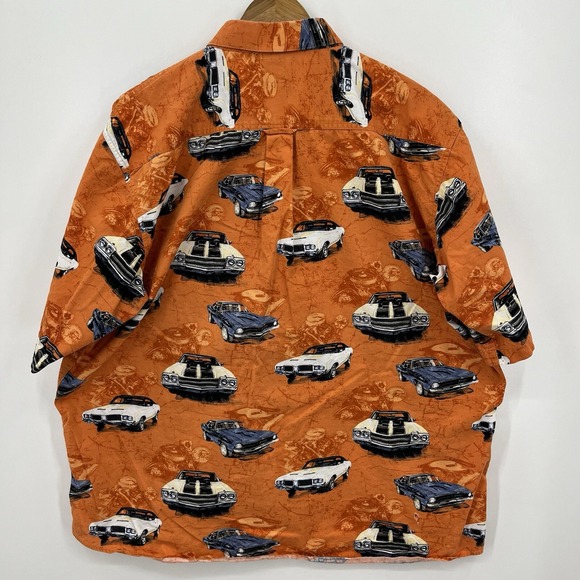 RedHead Short Sleeve Button Shirt Men's 2XL Orange Classic Cars Hawaiian Vtg - Picture 6 of 9